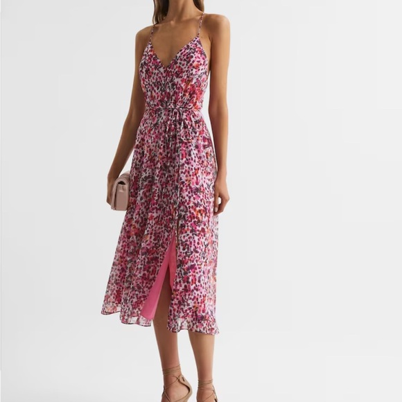 Reiss Pippa Floral Printed Midi Dress in Pink Size 4P NWT - Picture 4 of 11